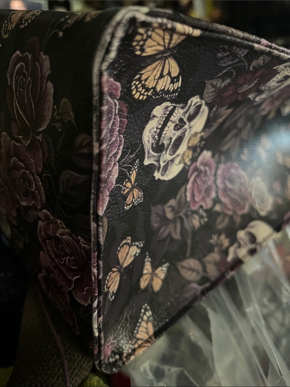 Gothic Skull & Rose Purple Tote Bag with Black Handles - Picture 7 of 9